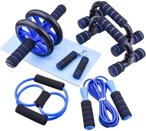 AERLANG 7-IN-1 Ab Roller Wheel Set With, 2 Push-up Bars, Resistance Band, Skipping Rope, Hand Grip And Knee Pad