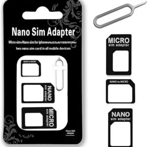 MYHOGOOD 4 in 1 Sim Card Adapter Kit, Nano Micro Standard SIM Converter Kit, Restoring SIM Card Holder with SIM Ejector Pin for Old Model Mobile Phone