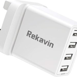 USB Plug UK Mains Charger,Rekavin Multi USB Plug Adaptor UK 4 Port/5A Phone Wall Charge Power Adapter