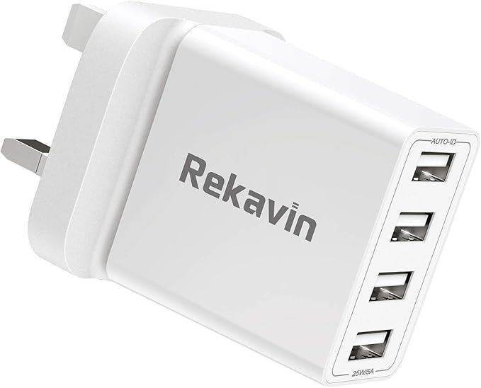 USB Plug UK Mains Charger,Rekavin Multi USB Plug Adaptor UK 4 Port/5A Phone Wall Charge Power Adapter