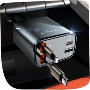LISEN Retractable Car Charger Adapter 69W Cigarette Lighter USB Charger