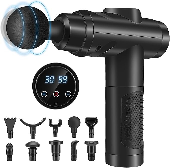 Massage Gun Deep Tissue, Muscle Percussion Massager with 30 Speeds Quiet Hand Massagers with LCD Touch Screen