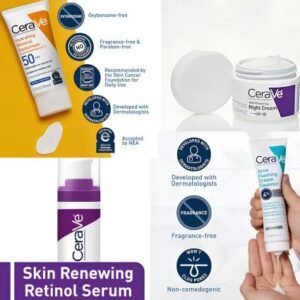 CeraVe Complete Skincare Combo Kit – Sunscreen SPF 50, Acne Cleanser, Retinol Serum & Night Cream